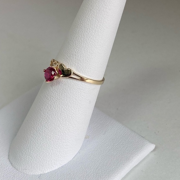 14K Yellow Gold Heart Ruby Promise Ring heart ring - Picture 5 of 7